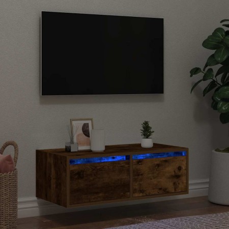 Mueble de TV con luces LED roble ahumado 75x35,5x25 cm de , Muebles TV - Ref: Foro24-860233, Precio: 71,62 €, Descuento: %