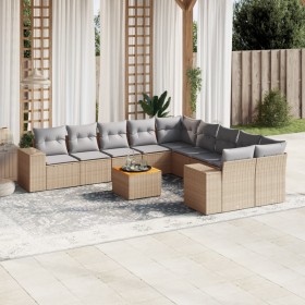 Set de sofás de jardín 11pzas con cojines ratán sintético beige en Conjuntos de jardín | Comprar online en Foru.es