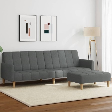 Sofá cama de 2 plazas con taburete tela gris oscuro en Sofás | Comprar online en Foru.es