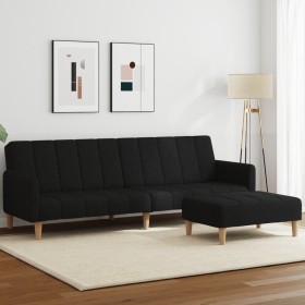 Sofá cama de 2 plazas con taburete tela negro en Sofás | Comprar online en Foru.es