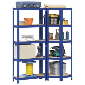 Juego de 2 estantes de 5 niveles acero azul y madera industrial de , Estanterías industriales - Ref: Foro24-3307619, Precio: ...
