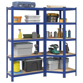 Juego de 2 estantes de 5 niveles acero azul y madera industrial de , Estanterías industriales - Ref: Foro24-3307625, Precio: ...