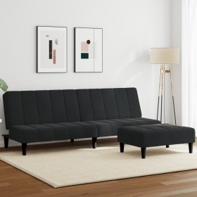Sofá cama de 2 plazas con taburete terciopelo negro en Sofás | Comprar online en Foru.es