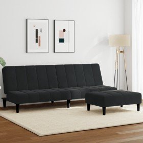Sofá cama de 2 plazas con taburete terciopelo negro en Sofás | Comprar online en Foru.es