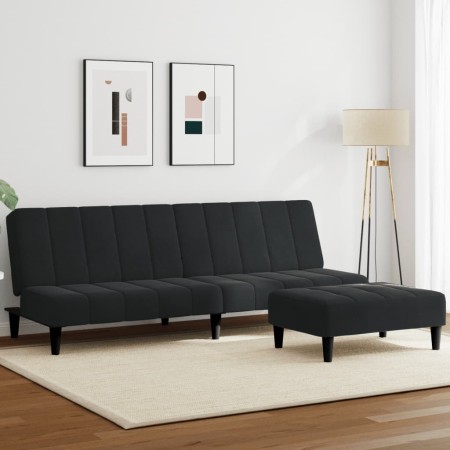 Sofá cama de 2 plazas con taburete terciopelo negro en Sofás | Comprar online en Foru.es