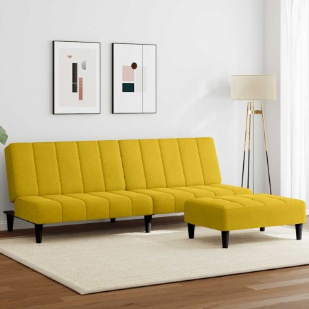Sofá cama de 2 plazas con taburete terciopelo amarillo en Sofás | Comprar online en Foru.es