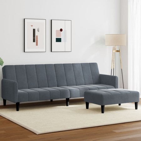 Sofá cama de 2 plazas con taburete terciopelo gris oscuro en Sofás | Comprar online en Foru.es