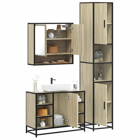 Set de muebles de baño 3 pzas madera contrachapada roble Sonoma de , Muebles de baño - Ref: Foro24-3301121, Precio: 290,96 €,...