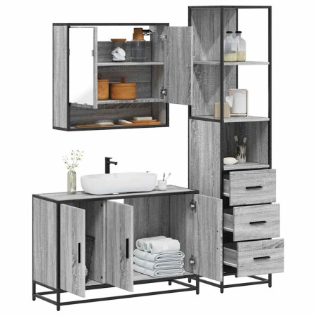 Set de muebles de baño 3 pzas madera contrachapada gris sonoma de , Muebles de baño - Ref: Foro24-3301163, Precio: 275,58 €, ...