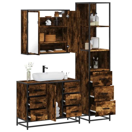 Set de muebles baño 3 pzas madera contrachapada roble ahumado de , Muebles de baño - Ref: Foro24-3301142, Precio: 276,53 €, D...