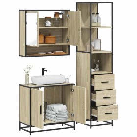 Set de muebles de baño 3 pzas madera contrachapada roble Sonoma de , Muebles de baño - Ref: Foro24-3301156, Precio: 249,16 €,...