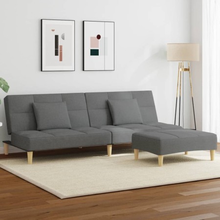 Sofá cama de 2 plazas con taburete tela gris oscuro en Sofás | Comprar online en Foru.es