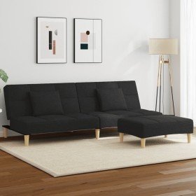 Sofá cama de 2 plazas con taburete tela negro en Sofás | Comprar online en Foru.es