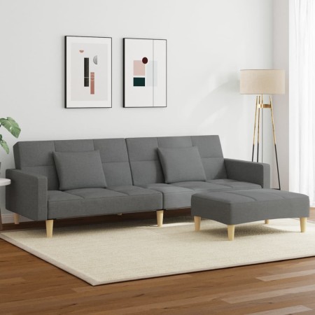 Sofá cama de 2 plazas con taburete tela gris oscuro en Sofás | Comprar online en Foru.es