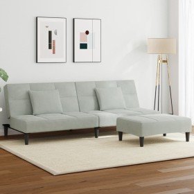 Sofá cama de 2 plazas con taburete terciopelo gris claro en Sofás | Comprar online en Foru.es