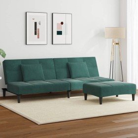 Sofá cama de 2 plazas con taburete terciopelo verde oscuro en Sofás | Comprar online en Foru.es