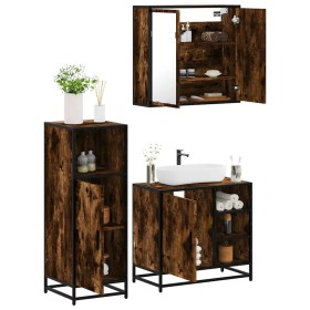 Set de muebles baño 3 pzas madera contrachapada roble ahumado de , Muebles de baño - Ref: Foro24-3300967, Precio: 221,95 €, D...