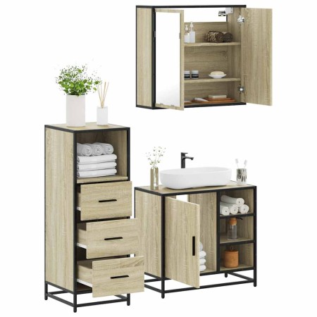 Set de muebles de baño 3 pzas madera contrachapada roble Sonoma de , Muebles de baño - Ref: Foro24-3301026, Precio: 224,67 €,...