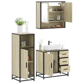 Set de muebles de baño 3 pzas madera contrachapada roble Sonoma de , Muebles de baño - Ref: Foro24-3300986, Precio: 224,77 €,...