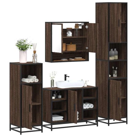Set de muebles baño 4 pzas madera contrachapada roble marrón de , Muebles de baño - Ref: Foro24-3301244, Precio: 401,68 €, De...