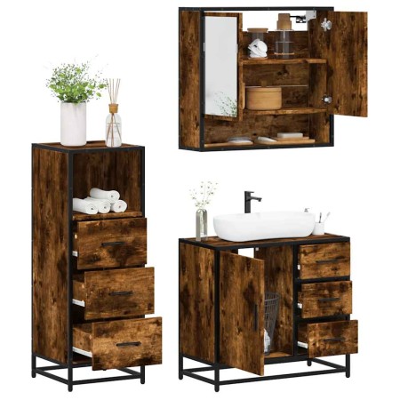 Set de muebles baño 3 pzas madera contrachapada roble ahumado de , Muebles de baño - Ref: Foro24-3301047, Precio: 256,22 €, D...