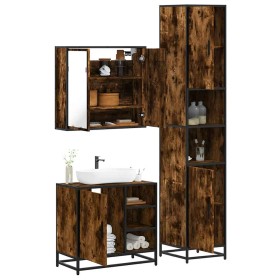 Set de muebles baño 3 pzas madera contrachapada roble ahumado de , Muebles de baño - Ref: Foro24-3301087, Precio: 289,52 €, D...
