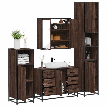 Set de muebles baño 4 pzas madera contrachapada roble marrón de , Muebles de baño - Ref: Foro24-3301204, Precio: 428,24 €, De...