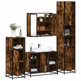 Set de muebles baño 4 pzas madera contrachapada roble ahumado de , Muebles de baño - Ref: Foro24-3301212, Precio: 406,90 €, D...