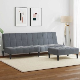 Sofá cama de 2 plazas con taburete terciopelo gris oscuro en Sofás | Comprar online en Foru.es