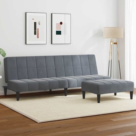 Sofá cama de 2 plazas con taburete terciopelo gris oscuro en Sofás | Comprar online en Foru.es
