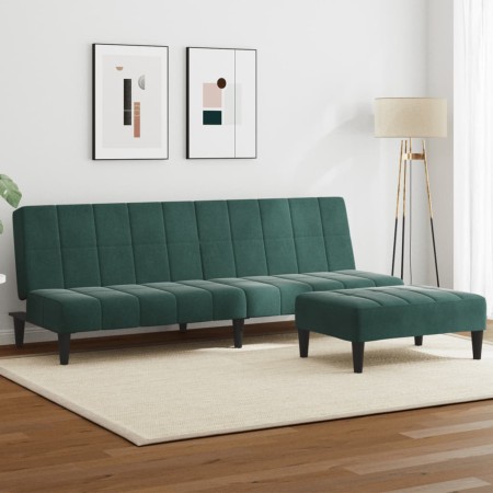 Sofá cama de 2 plazas con taburete terciopelo verde oscuro en Sofás | Comprar online en Foru.es