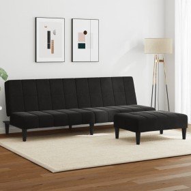 Sofá cama de 2 plazas con taburete terciopelo negro en Sofás | Comprar online en Foru.es