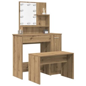 Juego de tocador con LED madera contrachapada madera vieja de , Tocadores para dormitorios - Ref: Foro24-3329185, Precio: 136...