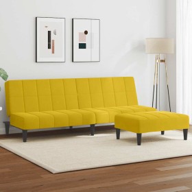 Sofá cama de 2 plazas con taburete terciopelo amarillo en Sofás | Comprar online en Foru.es