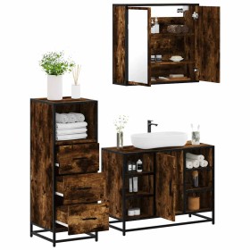 Set de muebles baño 3 pzas madera contrachapada roble ahumado de , Muebles de baño - Ref: Foro24-3301032, Precio: 235,84 €, D...