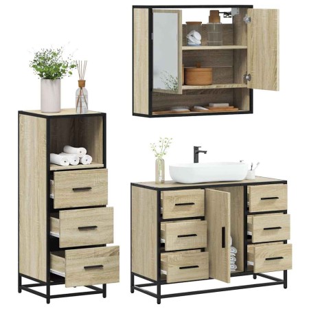 Set de muebles de baño 3 pzas madera contrachapada roble Sonoma de , Muebles de baño - Ref: Foro24-3301051, Precio: 265,39 €,...
