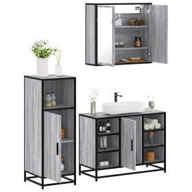 Set de muebles de baño 3 pzas madera contrachapada gris sonoma de , Muebles de baño - Ref: Foro24-3300973, Precio: 229,00 €, ...