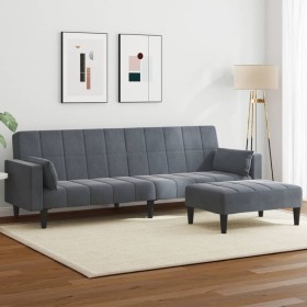 Sofá cama de 2 plazas con taburete terciopelo gris oscuro en Sofás | Comprar online en Foru.es