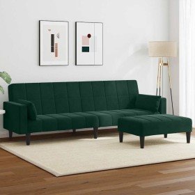 Sofá cama de 2 plazas con taburete terciopelo verde oscuro en Sofás | Comprar online en Foru.es