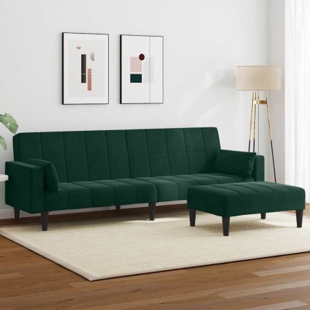 Sofá cama de 2 plazas con taburete terciopelo verde oscuro en Sofás | Comprar online en Foru.es