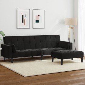 Sofá cama de 2 plazas con taburete terciopelo negro en Sofás | Comprar online en Foru.es