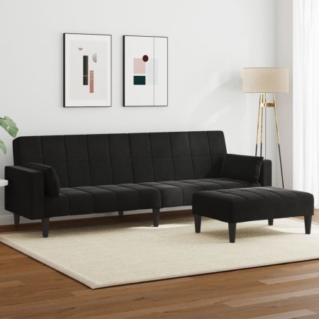 Sofá cama de 2 plazas con taburete terciopelo negro en Sofás | Comprar online en Foru.es