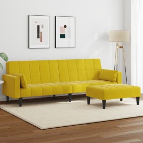 Sofá cama de 2 plazas con taburete terciopelo amarillo en Sofás | Comprar online en Foru.es