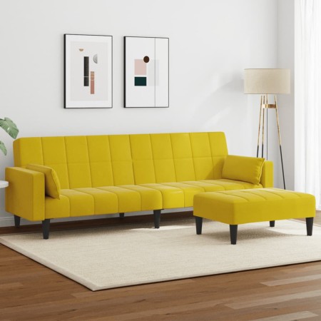 Sofá cama de 2 plazas con taburete terciopelo amarillo en Sofás | Comprar online en Foru.es