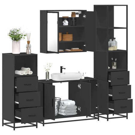 Juego de muebles de baño 4 pzas madera contrachapada negro de , Muebles de baño - Ref: Foro24-3301250, Precio: 366,36 €, Desc...