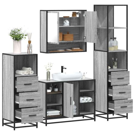 Set de muebles de baño 4 pzas madera contrachapada gris sonoma de , Muebles de baño - Ref: Foro24-3301303, Precio: 350,27 €, ...