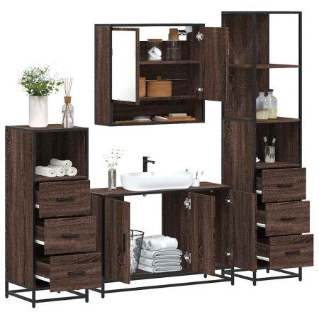 Set de muebles baño 4 pzas madera contrachapada roble marrón de , Muebles de baño - Ref: Foro24-3301284, Precio: 355,18 €, De...