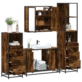 Set de muebles baño 4 pzas madera contrachapada roble ahumado de , Muebles de baño - Ref: Foro24-3301252, Precio: 325,90 €, D...