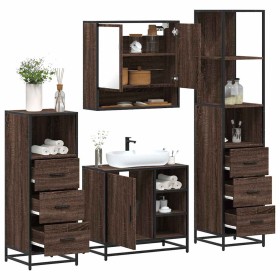 Set de muebles baño 4 pzas madera contrachapada roble marrón de , Muebles de baño - Ref: Foro24-3301299, Precio: 346,12 €, De...