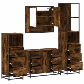 Set de muebles baño 4 pzas madera contrachapada roble ahumado de , Muebles de baño - Ref: Foro24-3301292, Precio: 417,86 €, D...